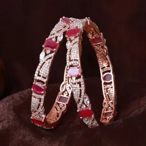 Estele Rosegold Plated Twinkling Ruby American Diamond Bangles|Available in 2:4, 2:6 & 2:8 Sizes|Perfect Blend of Glamour & Elegance for Women