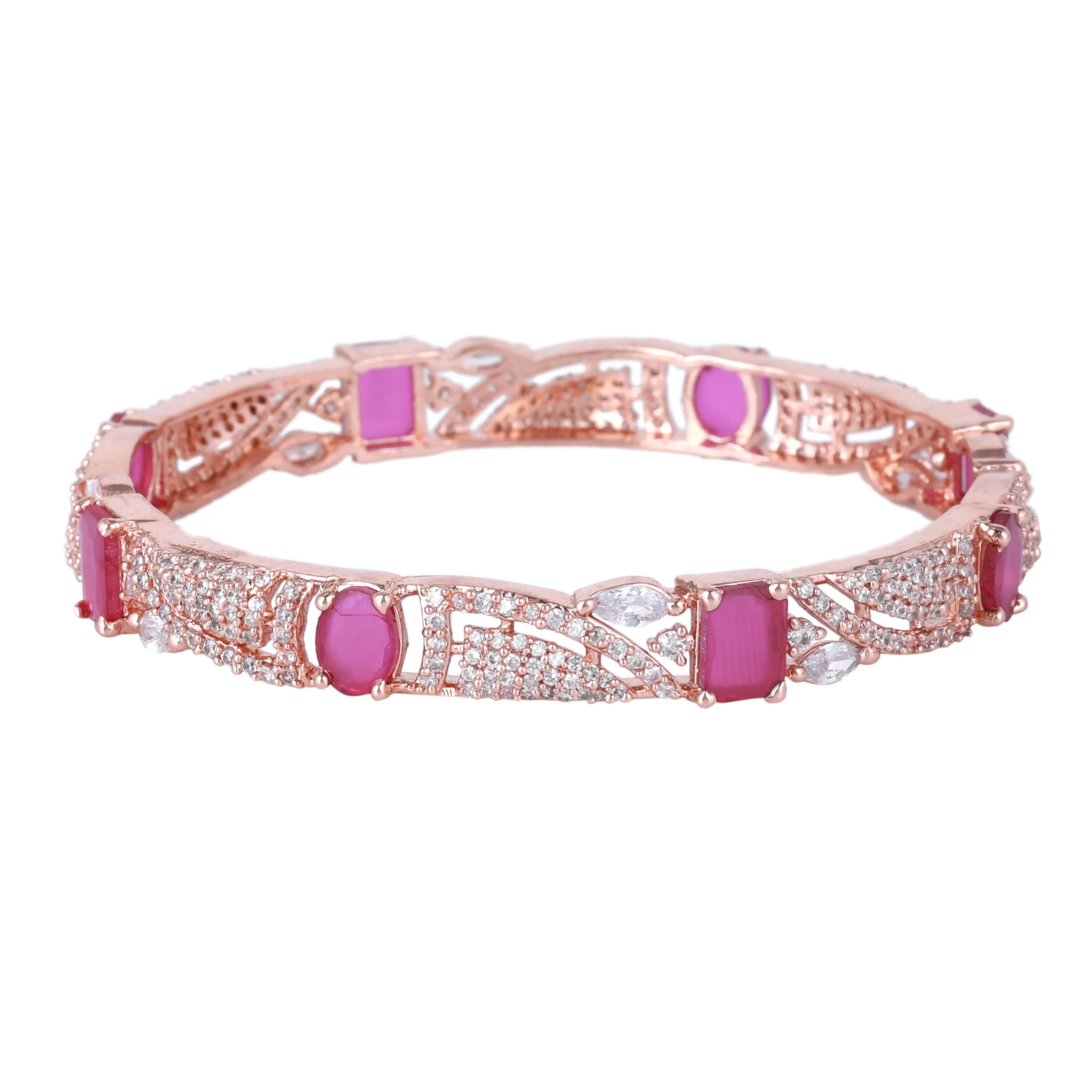 Estele Rosegold Plated Twinkling Ruby American Diamond Bangles|Available in 2:4, 2:6 & 2:8 Sizes|Perfect Blend of Glamour & Elegance for Women