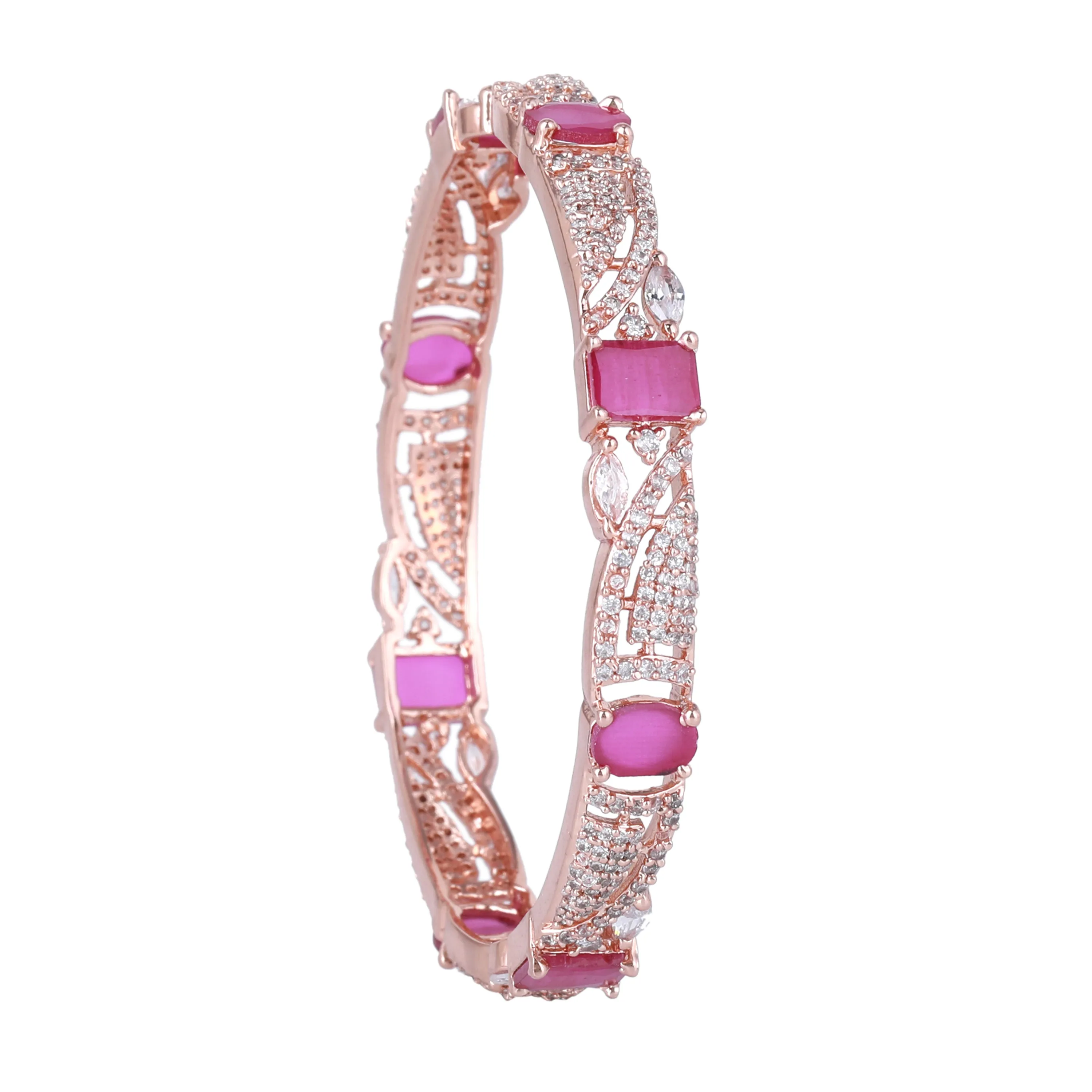 Estele Rosegold Plated Twinkling Ruby American Diamond Bangles|Available in 2:4, 2:6 & 2:8 Sizes|Perfect Blend of Glamour & Elegance for Women