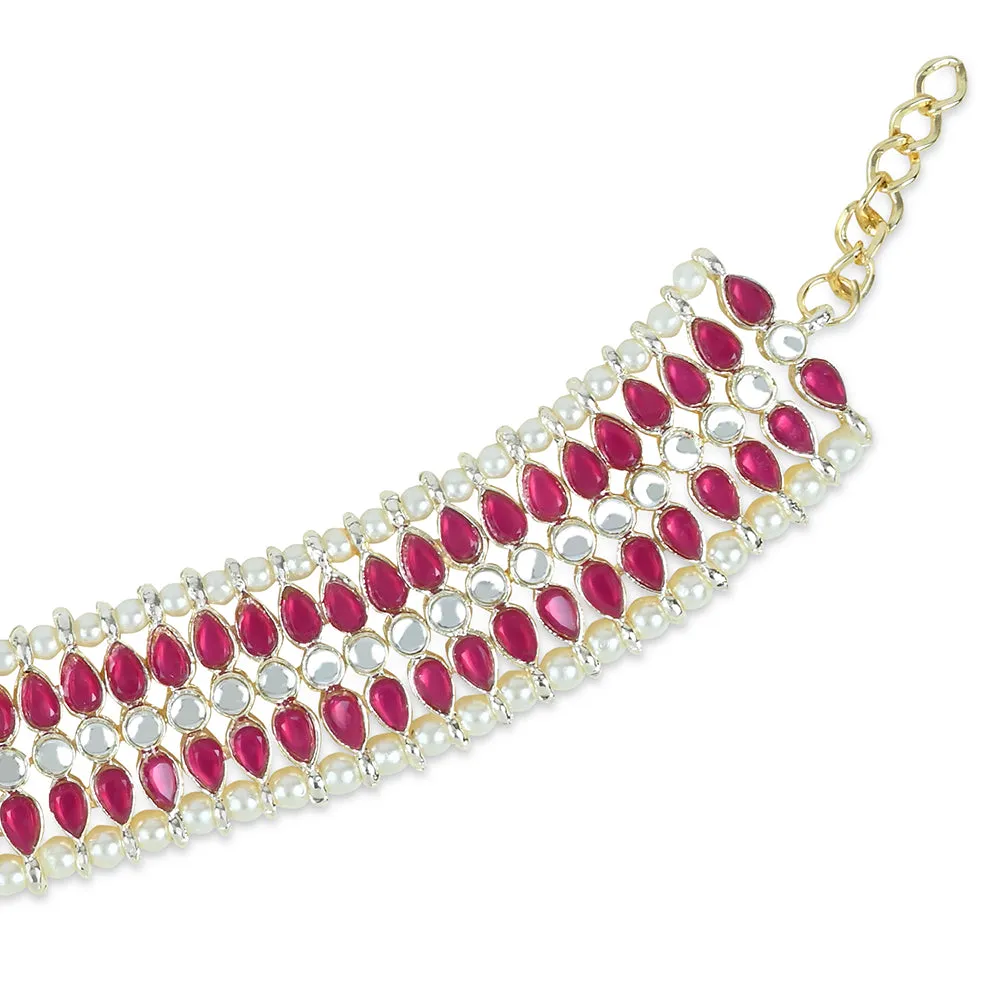 Etnico Traditional Alloy Gold Plated Kundan Pearl Payal Anklet for Women (A046Q)