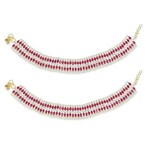 Etnico Traditional Alloy Gold Plated Kundan Pearl Payal Anklet for Women (A046Q)