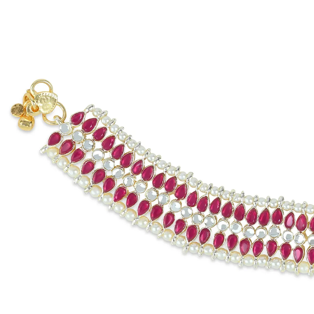 Etnico Traditional Alloy Gold Plated Kundan Pearl Payal Anklet for Women (A046Q)