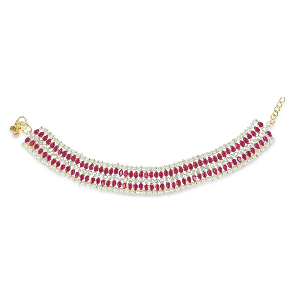 Etnico Traditional Alloy Gold Plated Kundan Pearl Payal Anklet for Women (A046Q)