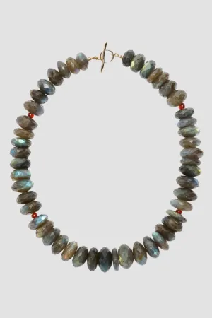 Extra Large Labradorite & Garnet Necklace, Yellow Gold