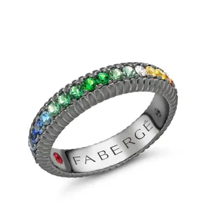 Faberge 18ct White Gold Black Rhodium Plated Multicoloured 5mm Fluted Band Ring