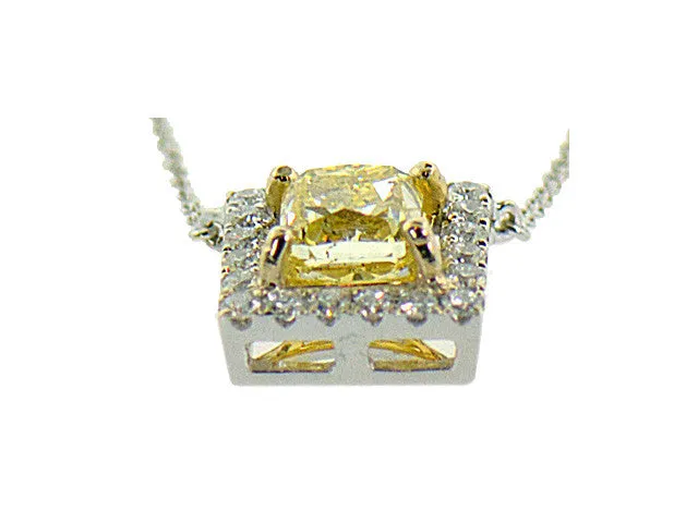 Fancy Intense Yellow Diamond Halo Necklace 1.64ctw in 18K