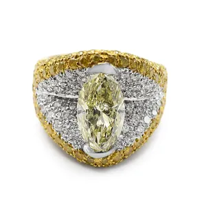 Fancy Yellow Marquise Diamond Ring, Yellow & White Diamond Surround