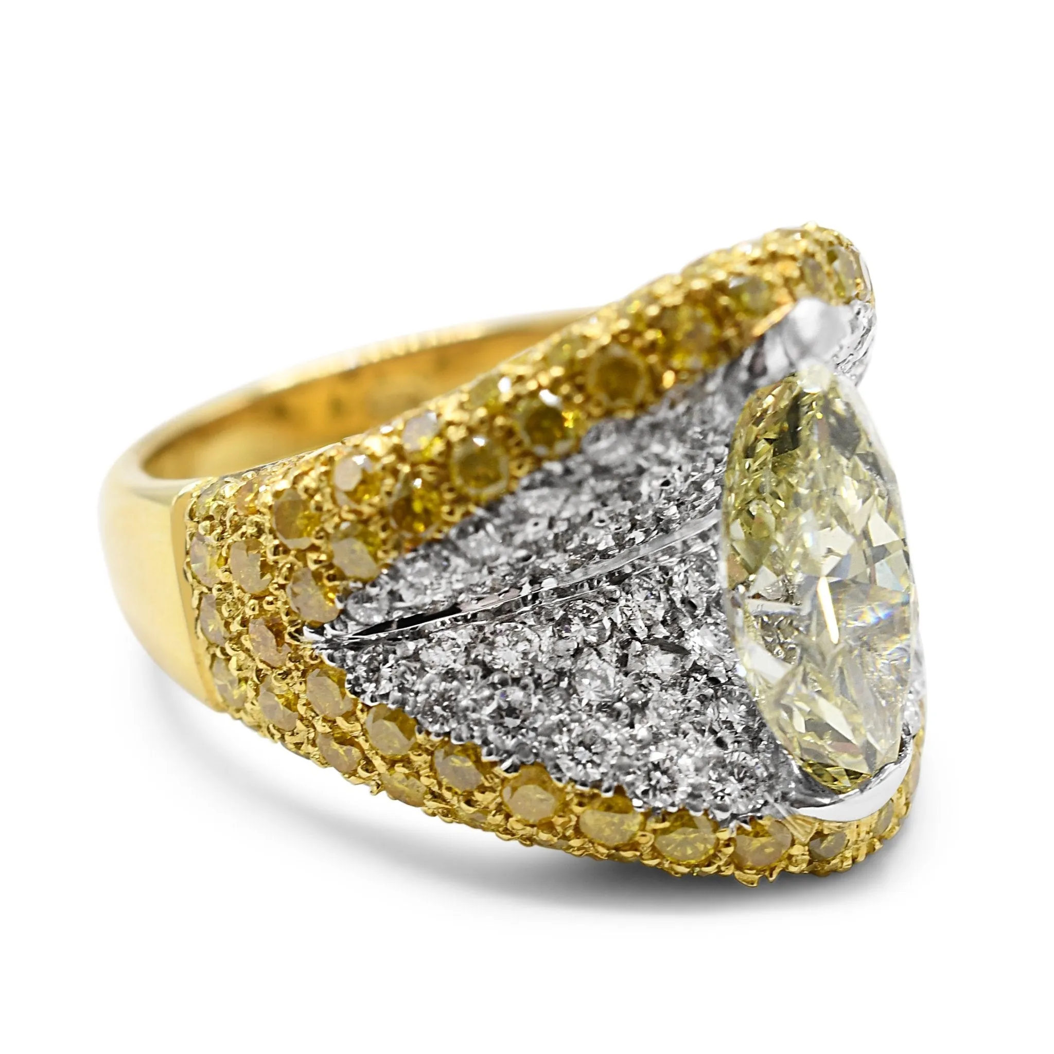 Fancy Yellow Marquise Diamond Ring, Yellow & White Diamond Surround