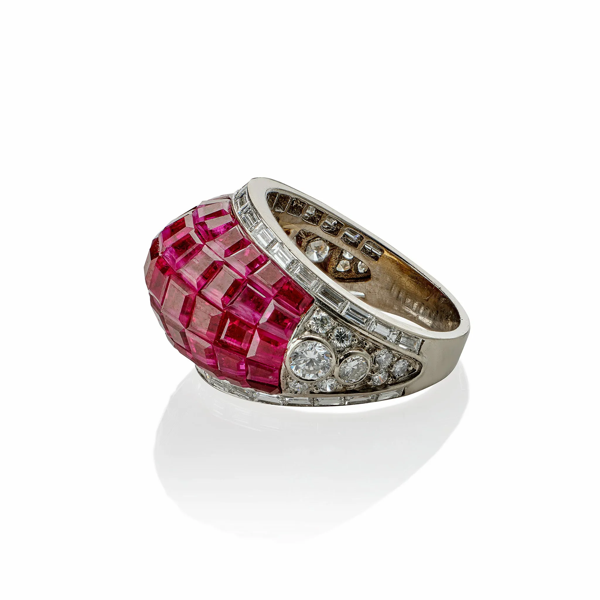 French Invisibly-Set Ruby and Diamond Bomb?? Ring