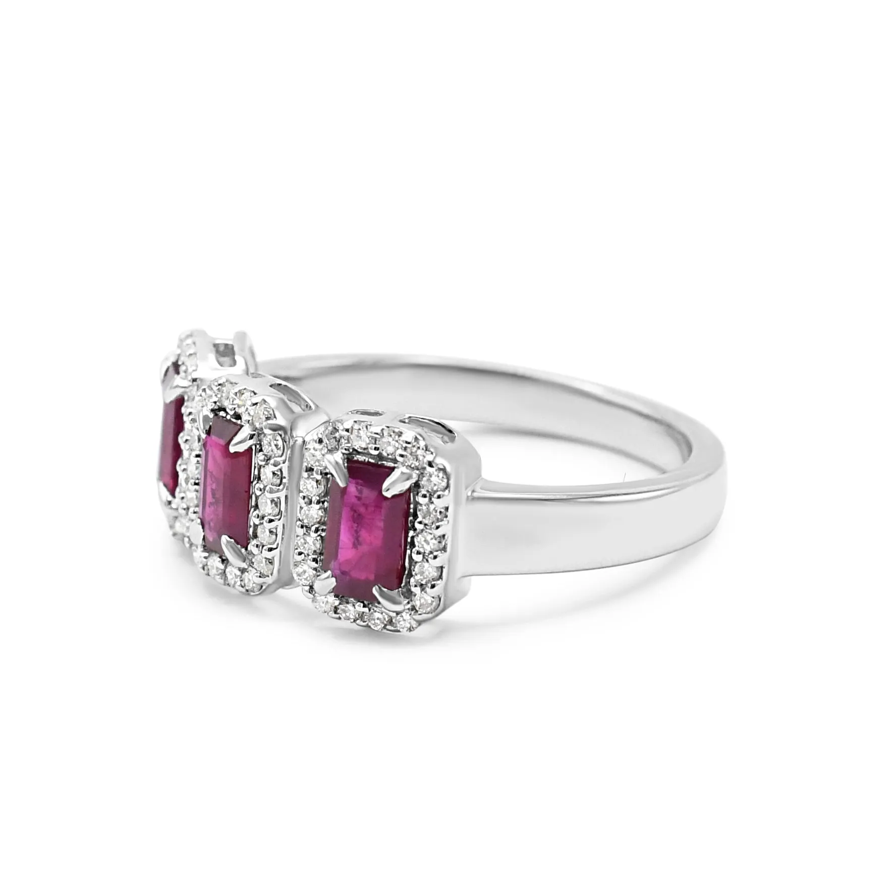 Garland Ruby & Diamond Triple Cluster Ring - 18ct White Gold
