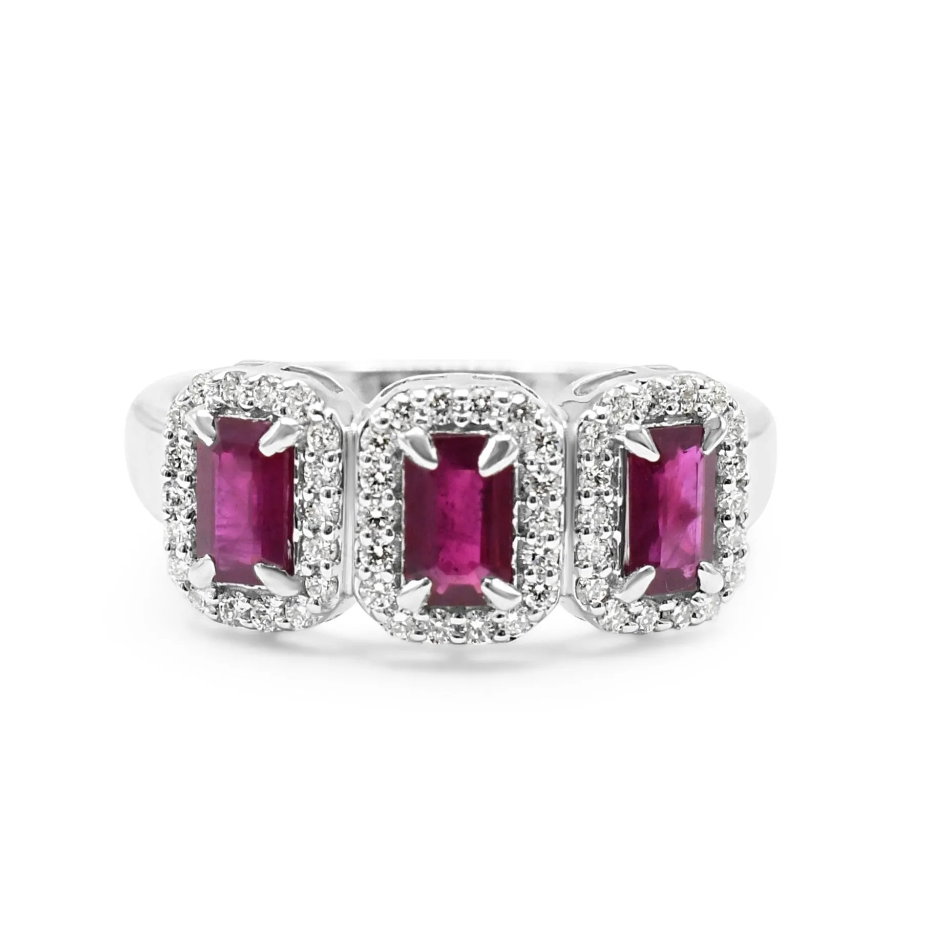 Garland Ruby & Diamond Triple Cluster Ring - 18ct White Gold