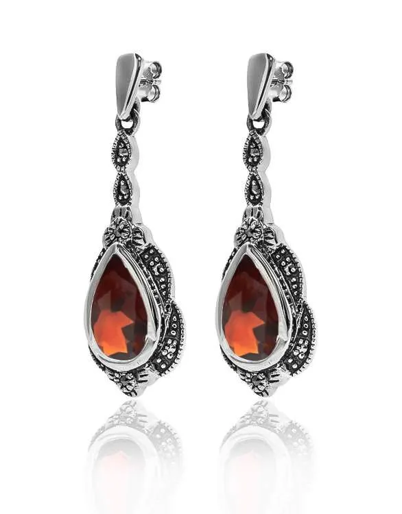 Gemstone Drop Marcasite Earrings