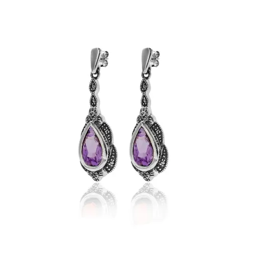Gemstone Drop Marcasite Earrings