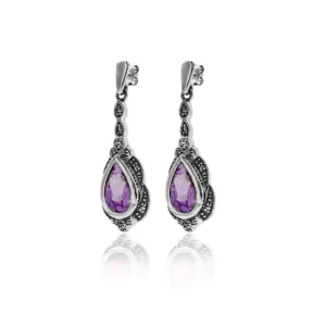 Gemstone Drop Marcasite Earrings