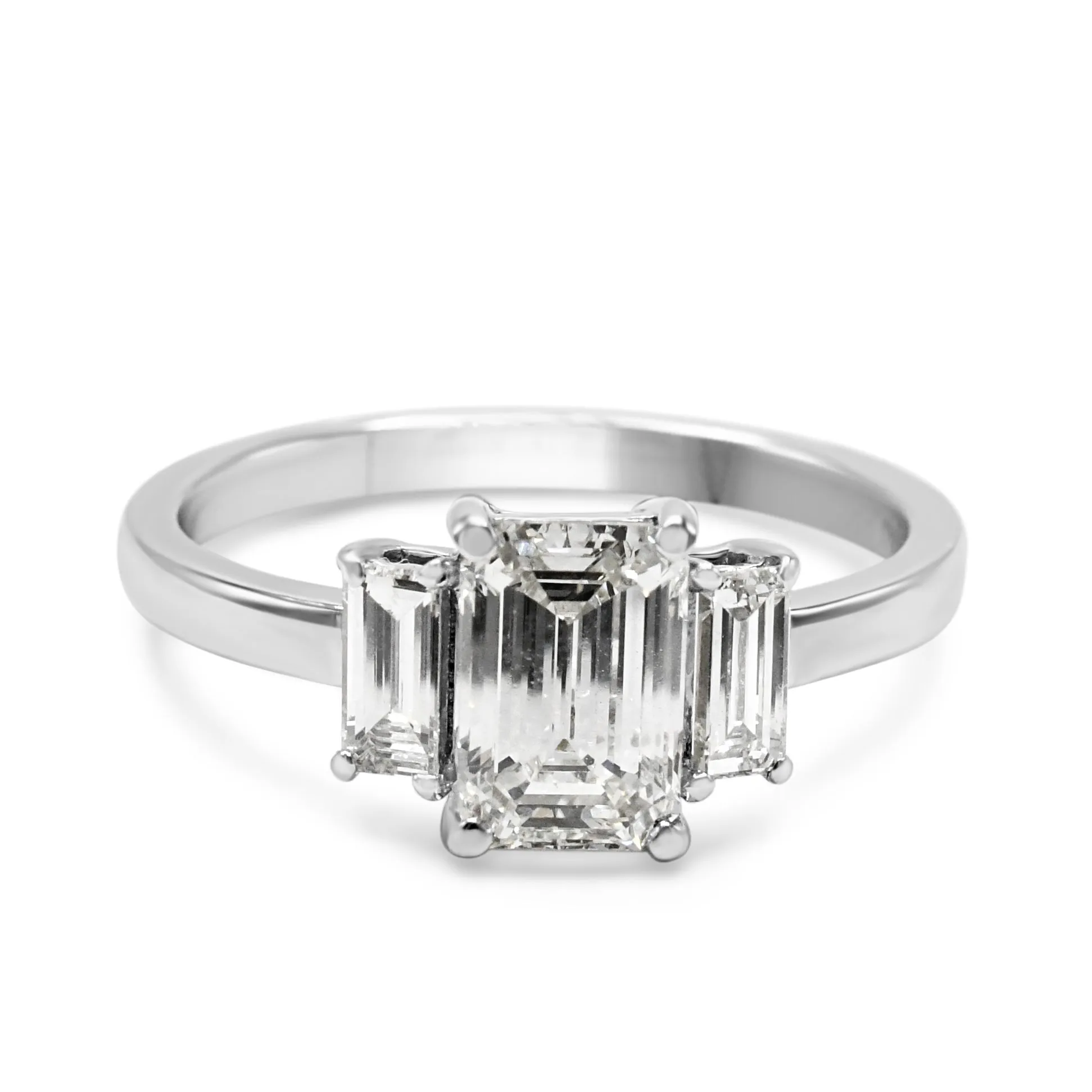 GIA Certificated 3 Stone Emerald Cut Diamond Ring - 18ct White Gold
