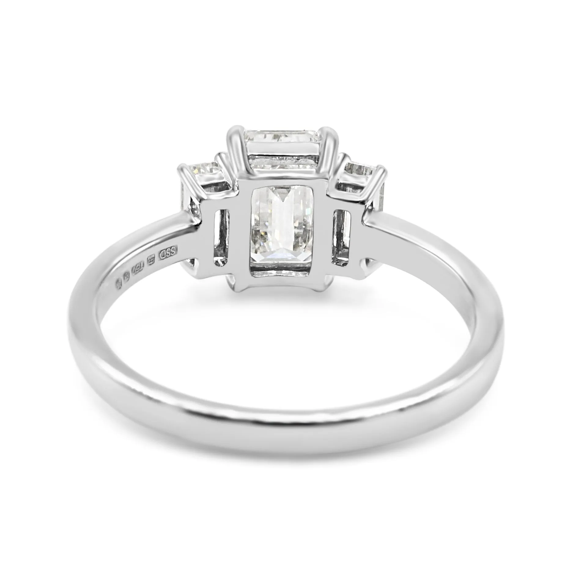 GIA Certificated 3 Stone Emerald Cut Diamond Ring - 18ct White Gold