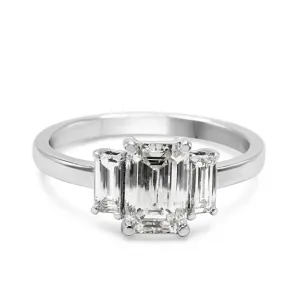 GIA Certificated 3 Stone Emerald Cut Diamond Ring - 18ct White Gold