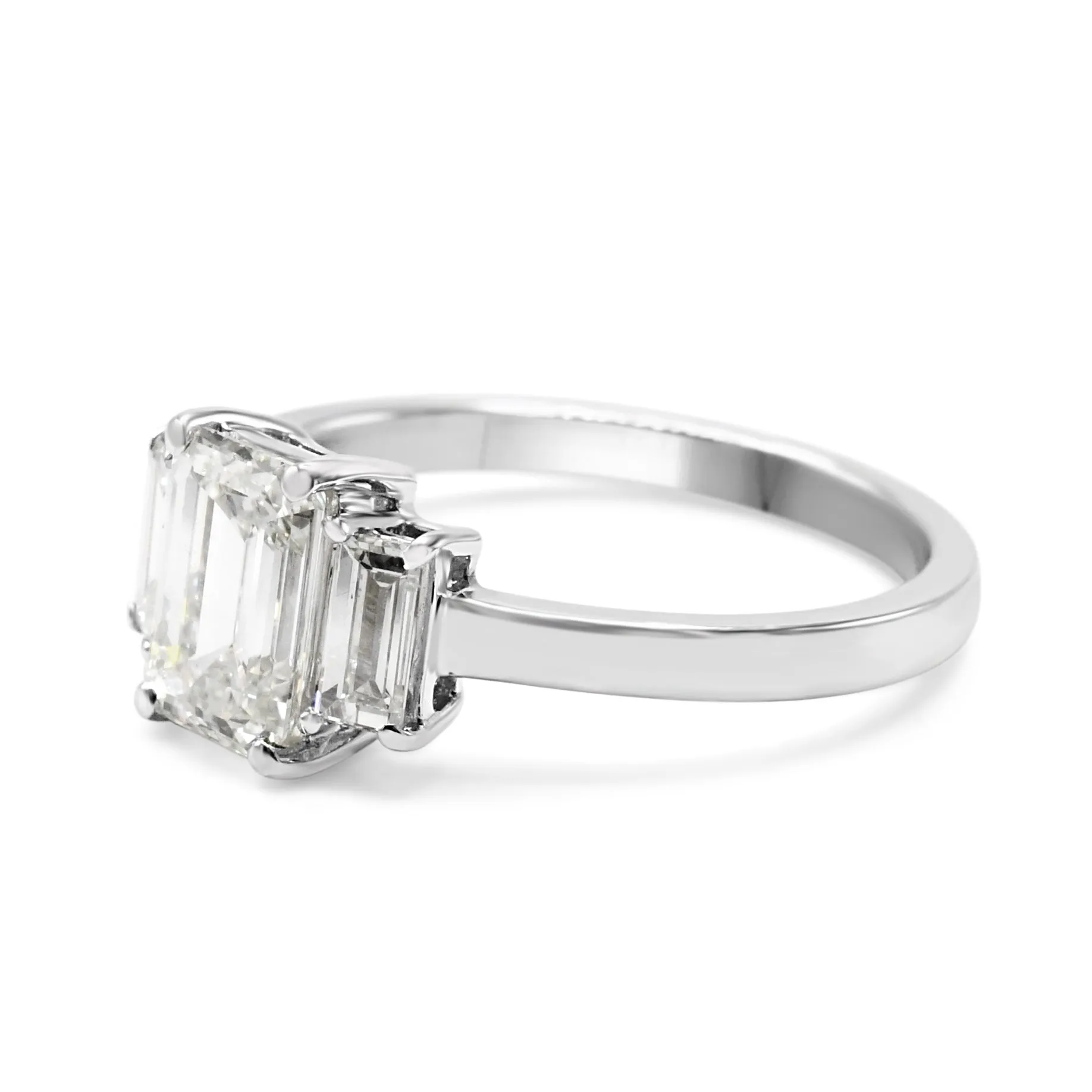 GIA Certificated 3 Stone Emerald Cut Diamond Ring - 18ct White Gold