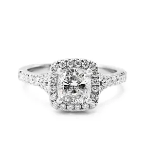 GIA Certificated Cushion Cut Halo Set Diamond Ring - Platinum