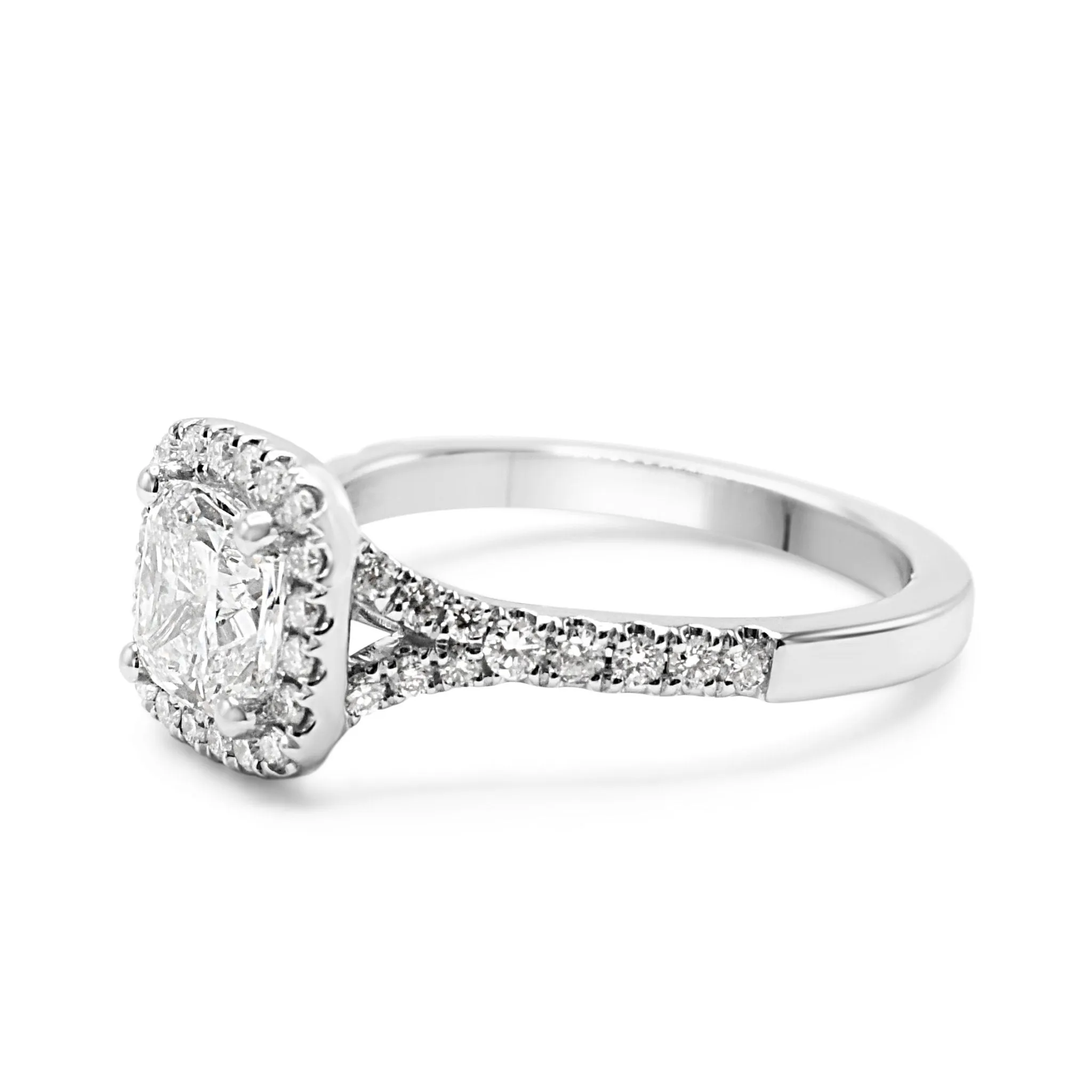 GIA Certificated Cushion Cut Halo Set Diamond Ring - Platinum