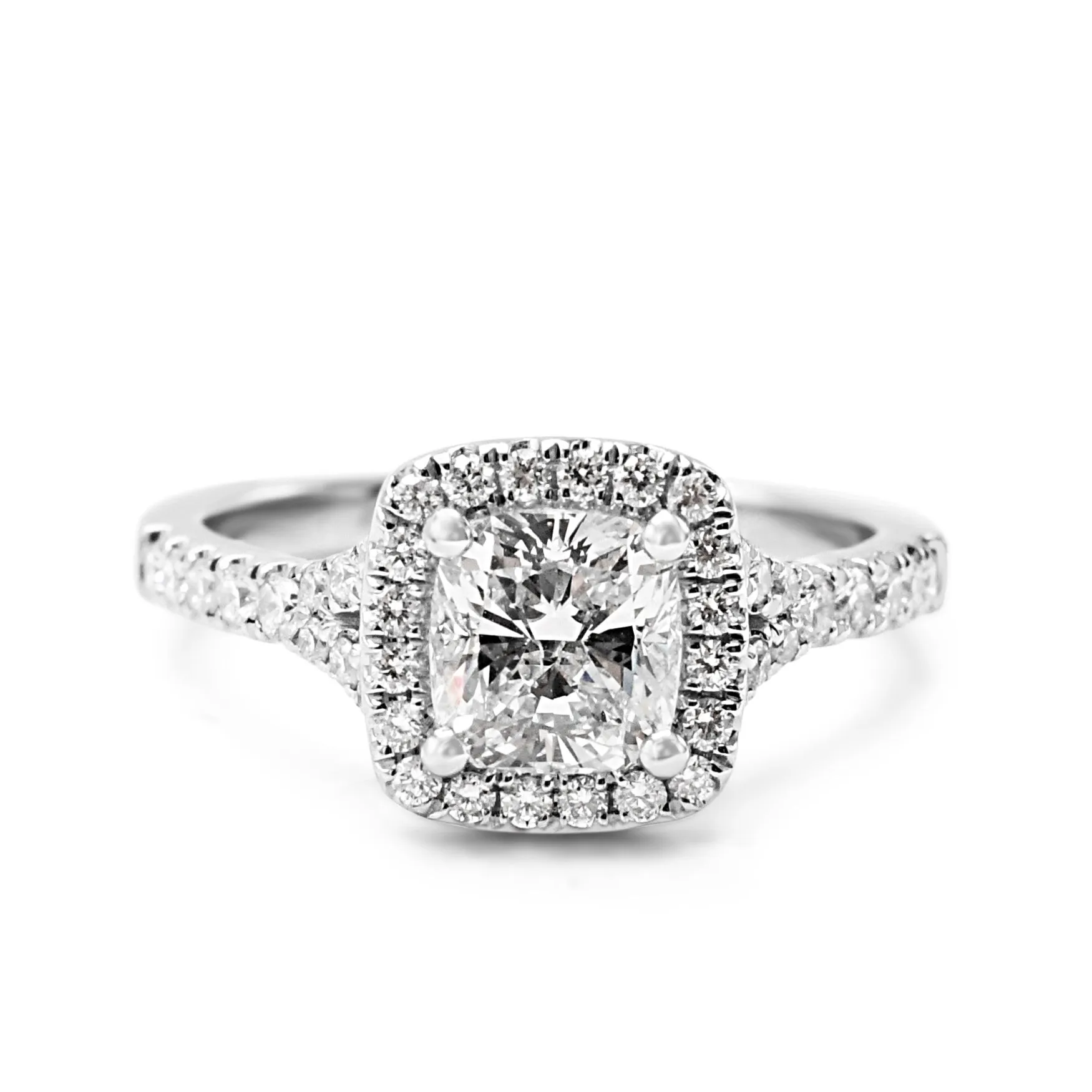 GIA Certificated Cushion Cut Halo Set Diamond Ring - Platinum