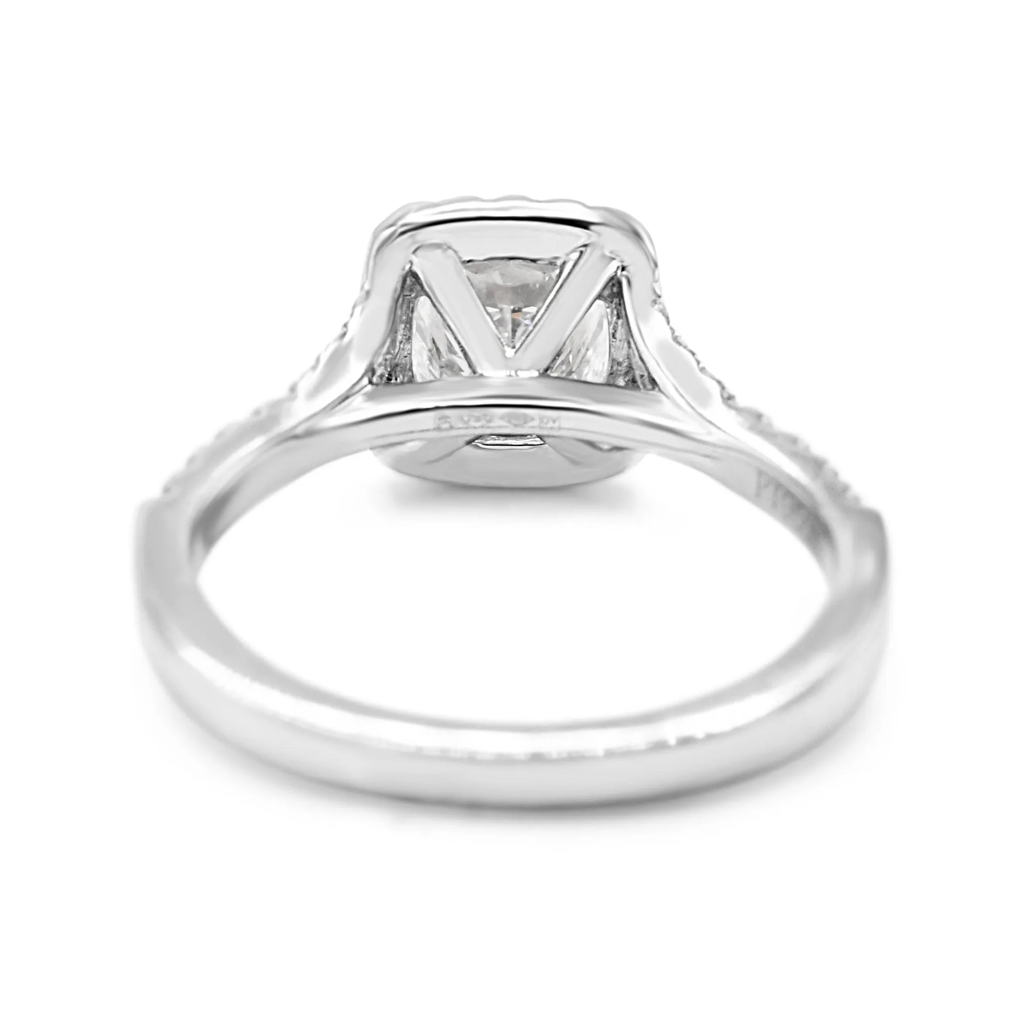 GIA Certificated Cushion Cut Halo Set Diamond Ring - Platinum