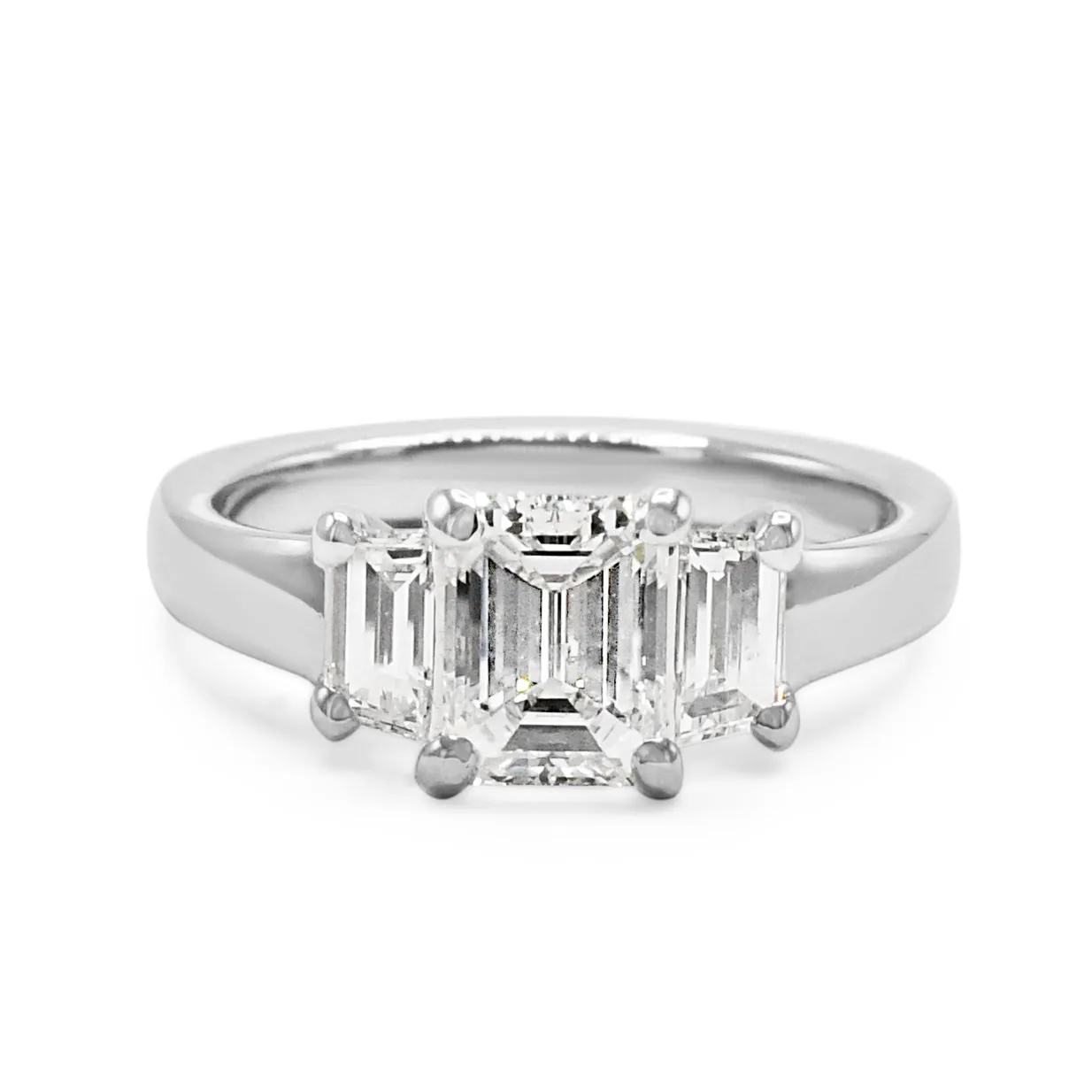 GIA Certificated Emerald Cut Diamond Three Stone Ring