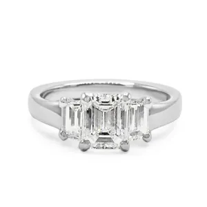 GIA Certificated Emerald Cut Diamond Three Stone Ring