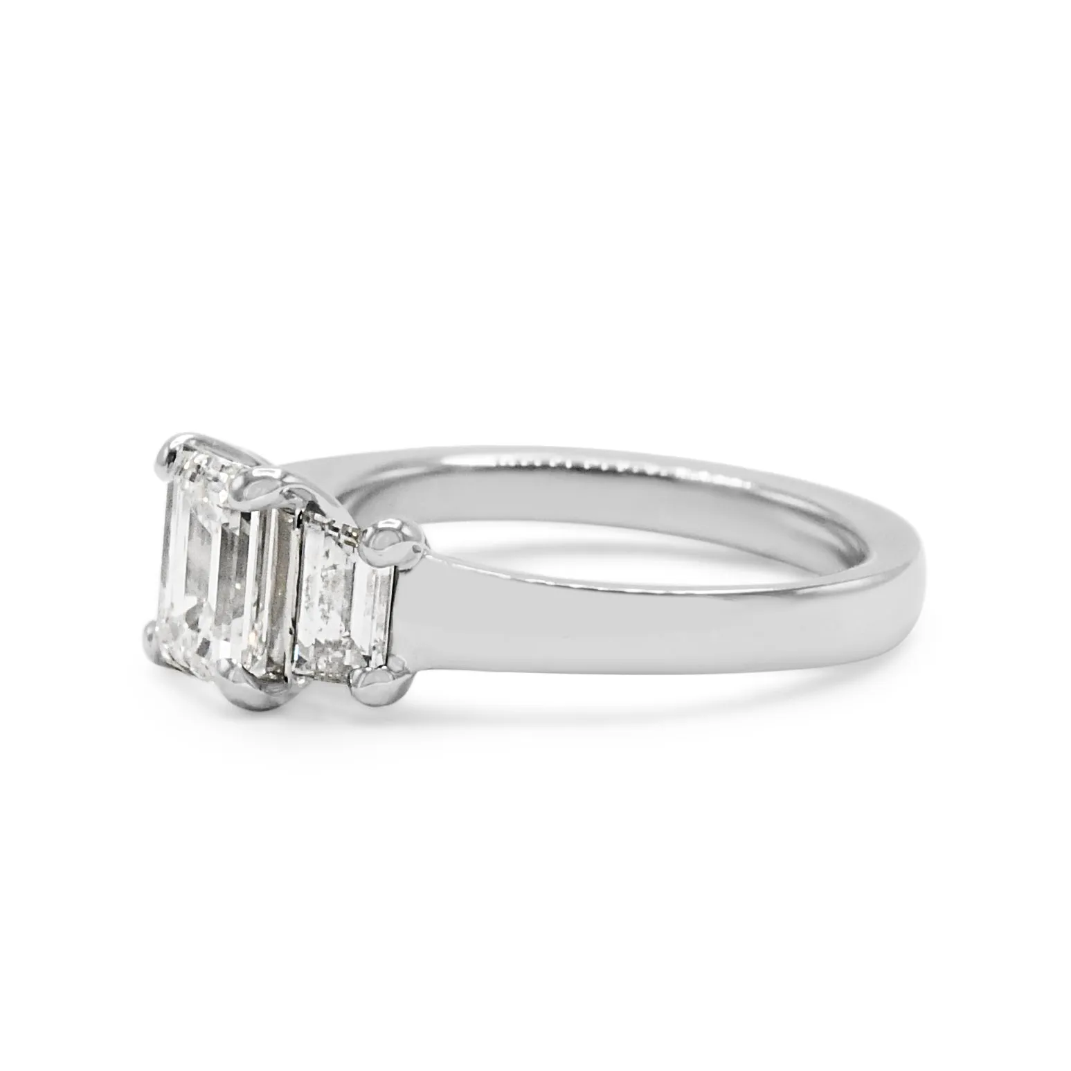 GIA Certificated Emerald Cut Diamond Three Stone Ring