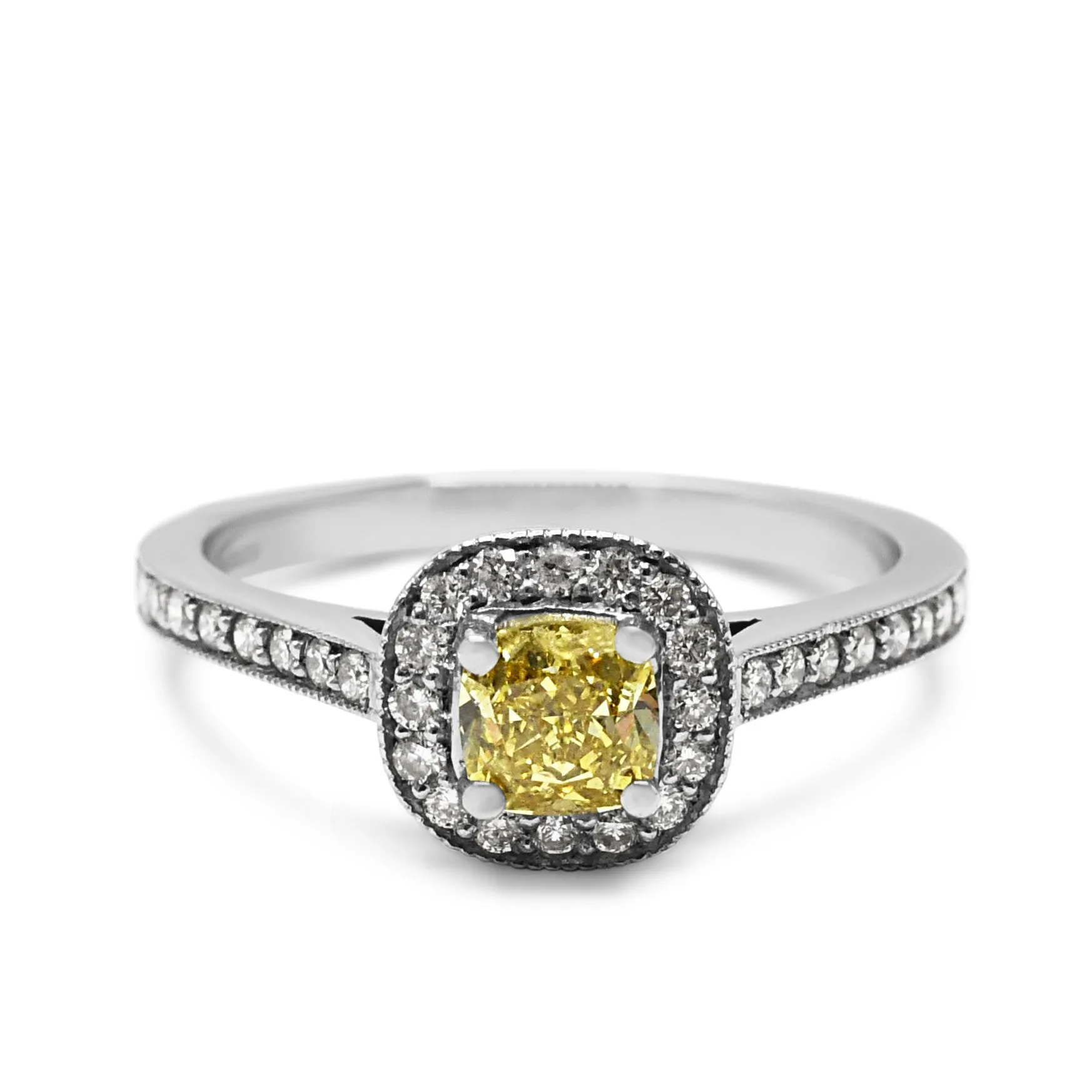 GIA Certificated Fancy Intense Yellow Diamond Ring 0.50cts