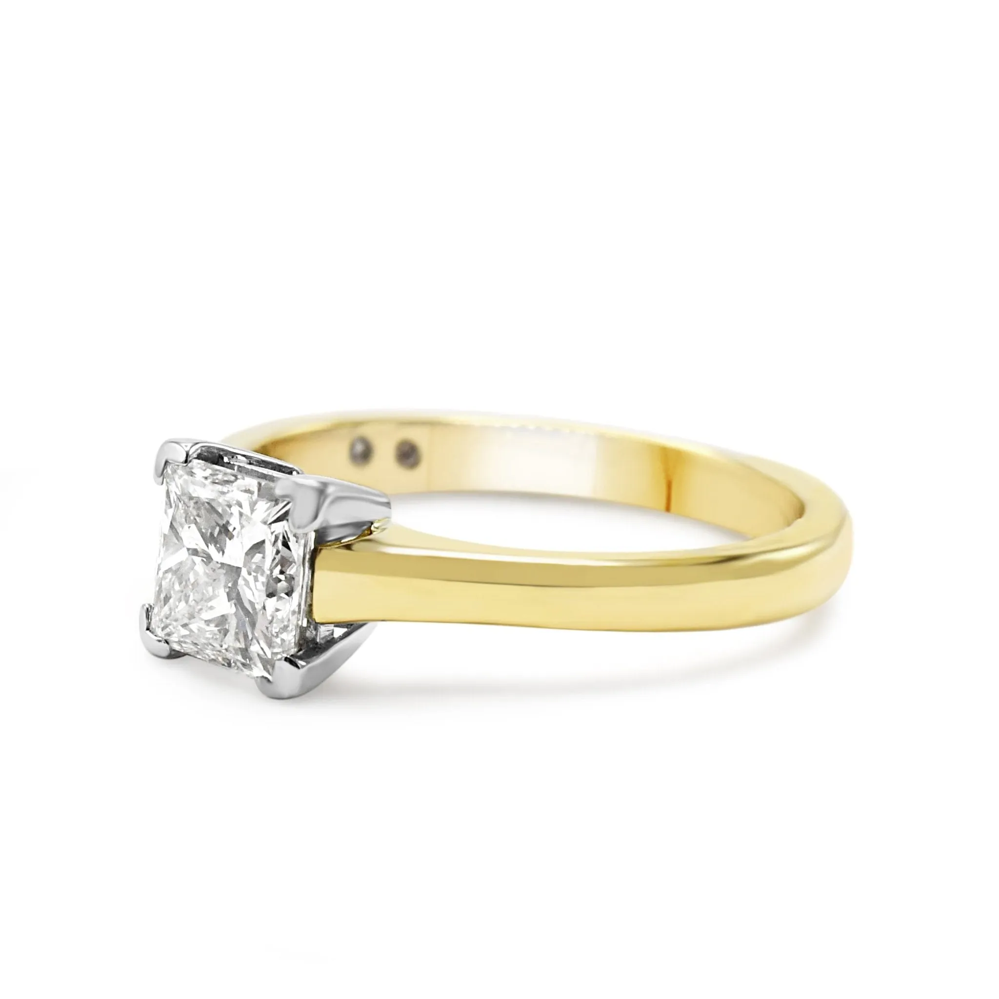 GIA Certificated Princess Cut Solitaire Ring - 18ct Yellow/White Gold