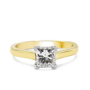 GIA Certificated Princess Cut Solitaire Ring - 18ct Yellow/White Gold
