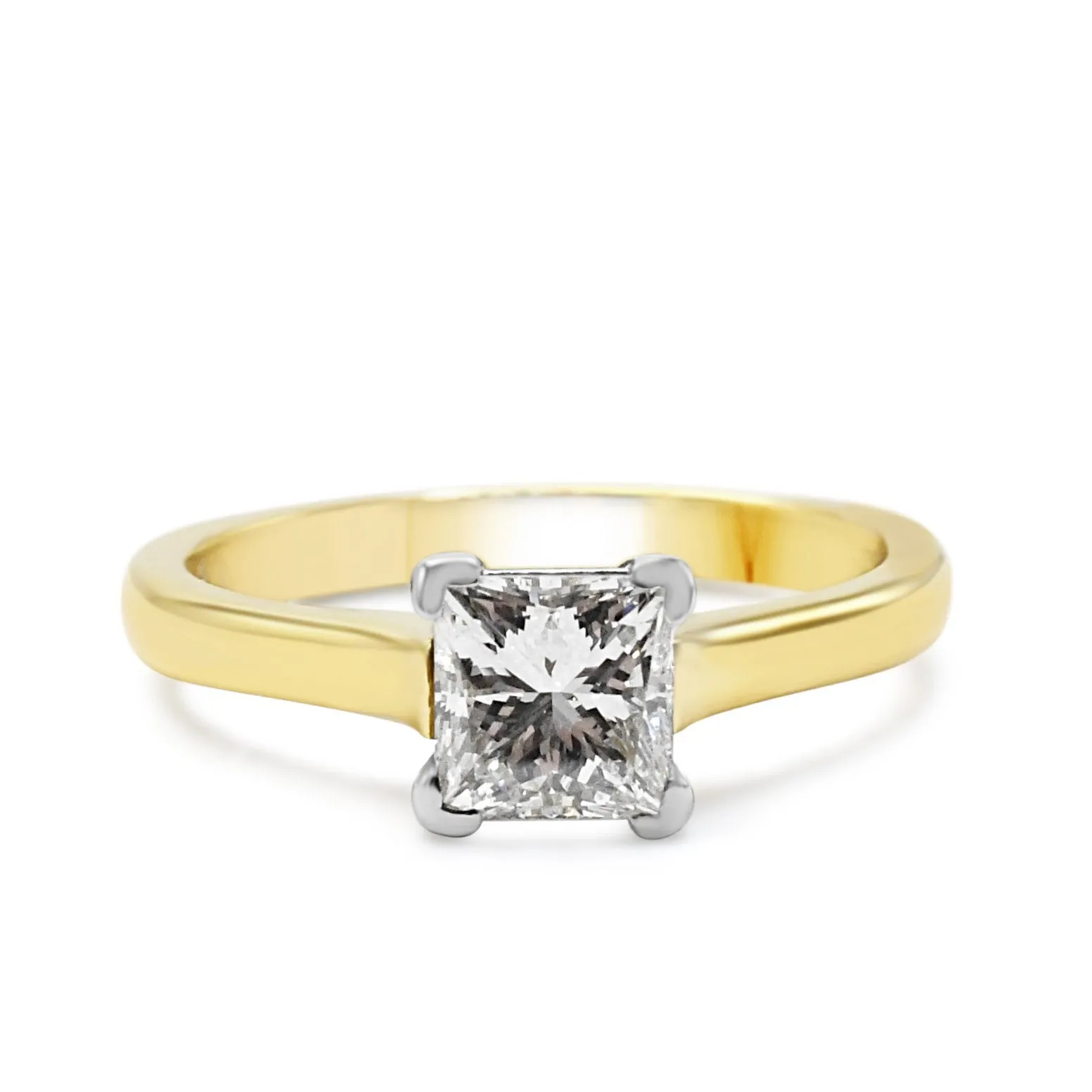 GIA Certificated Princess Cut Solitaire Ring - 18ct Yellow/White Gold