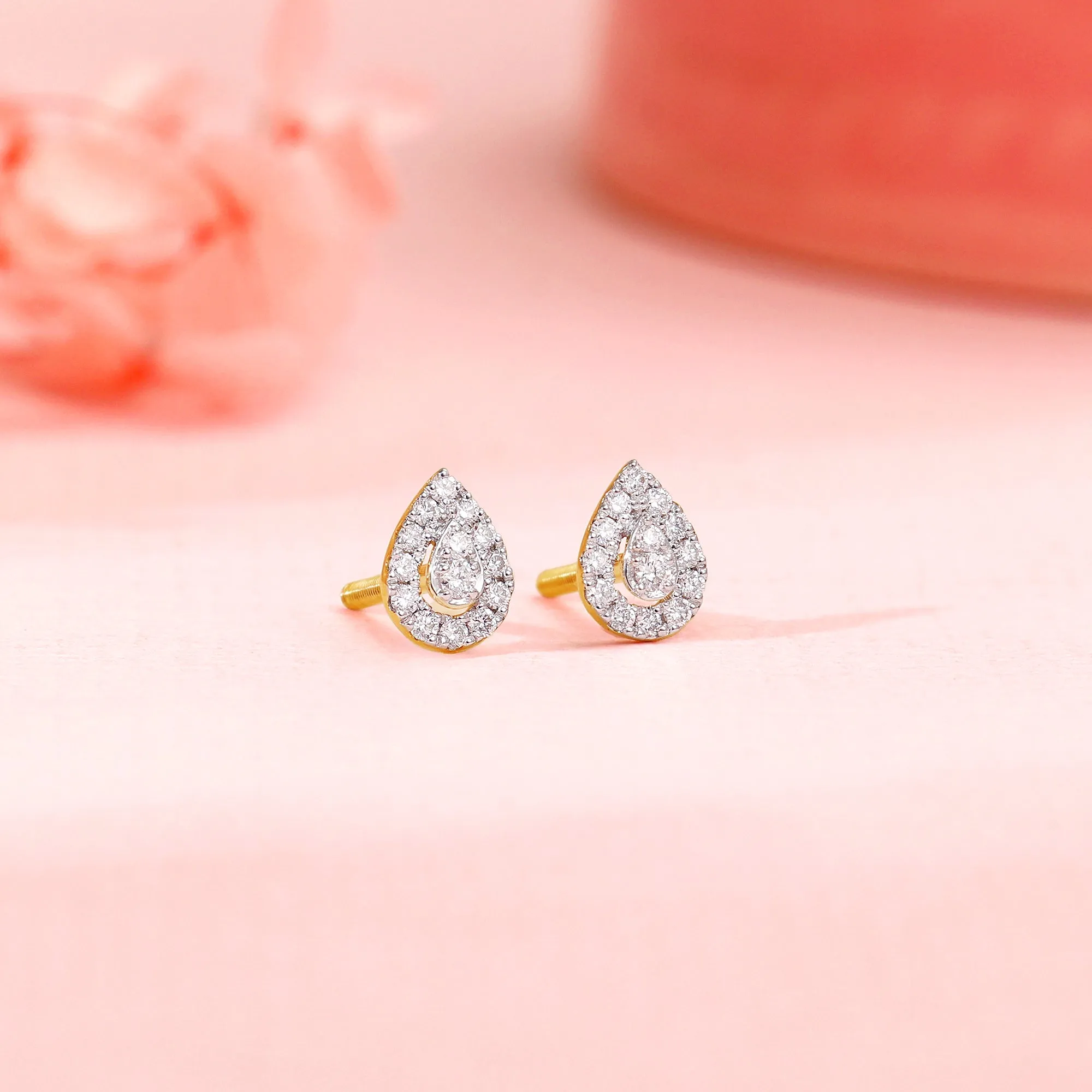 Gold Embellish Diamond Teardrop Earrings