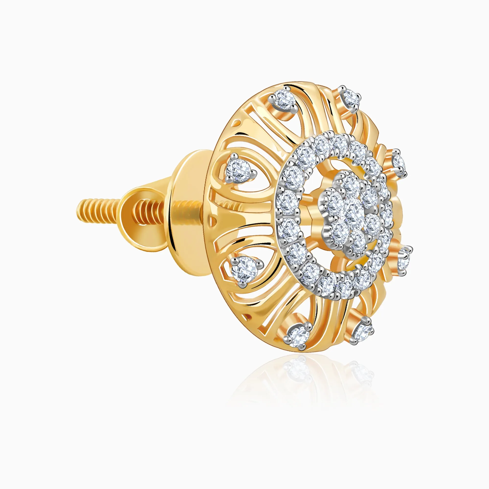 Gold Floral Charm Diamond Earrings