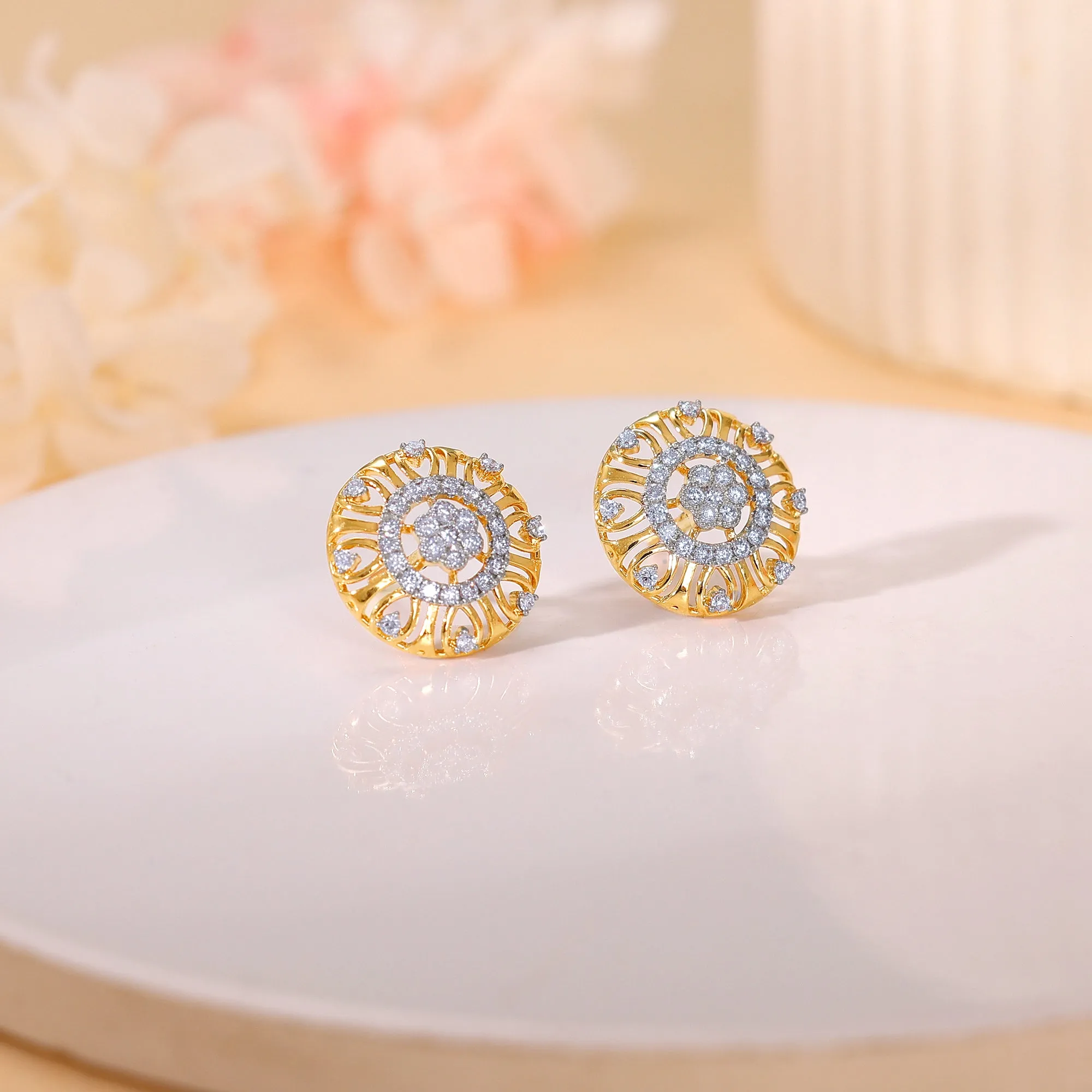 Gold Floral Charm Diamond Earrings