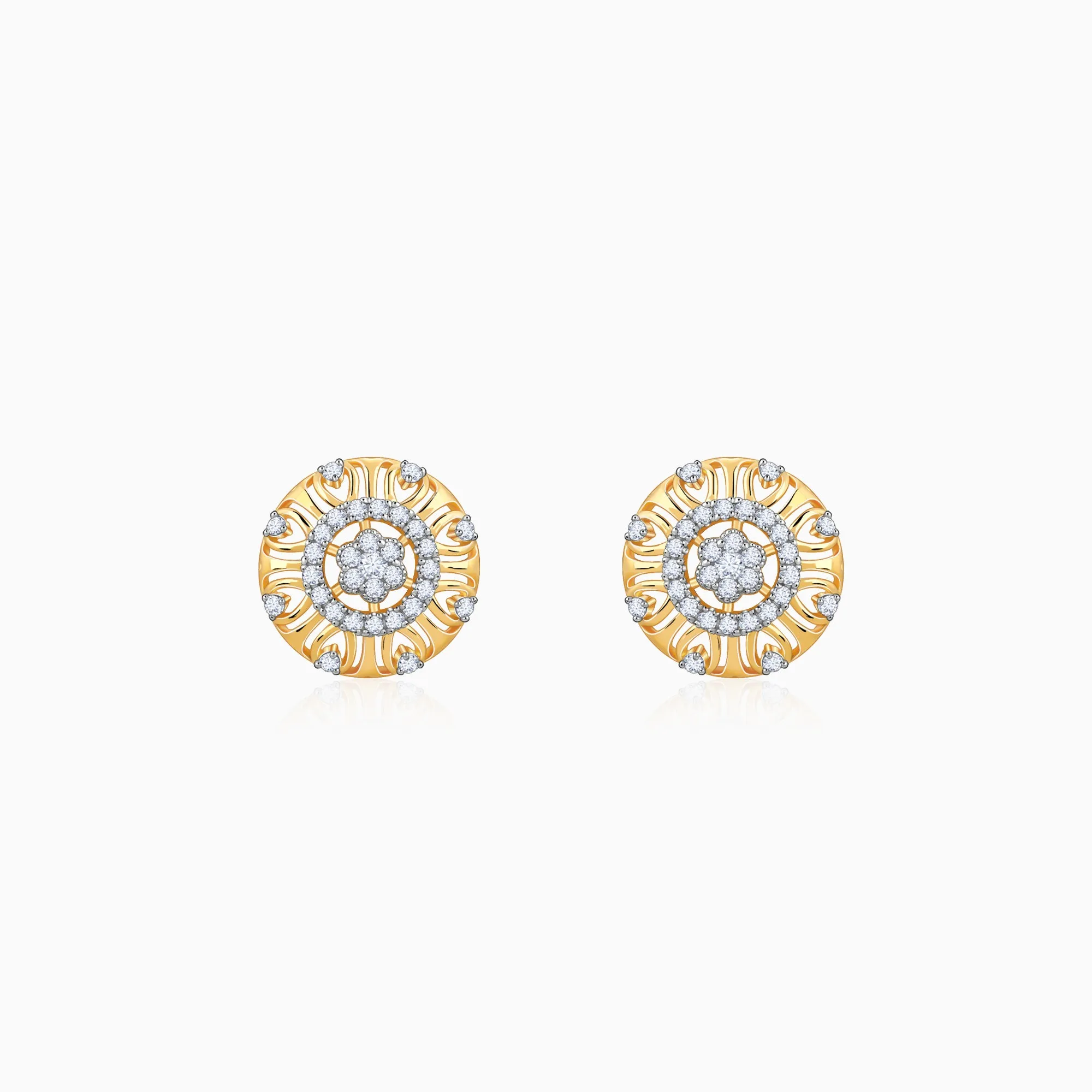 Gold Floral Charm Diamond Earrings