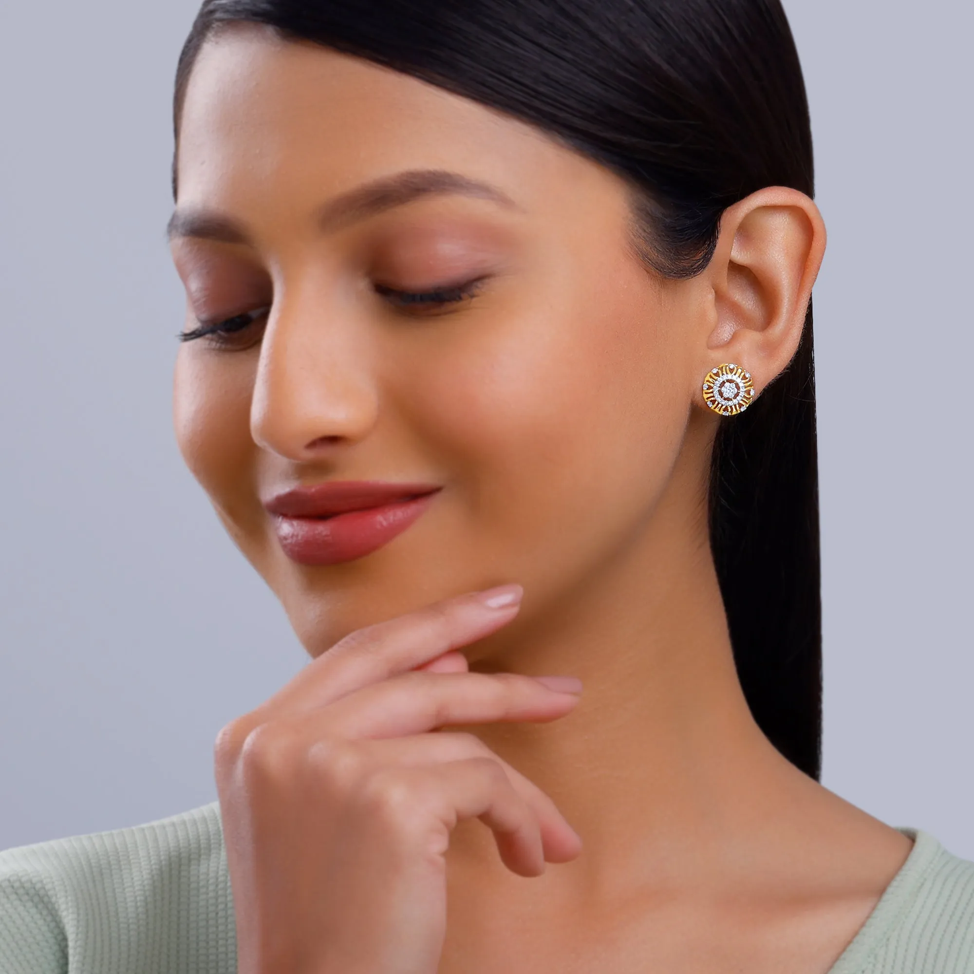 Gold Floral Charm Diamond Earrings