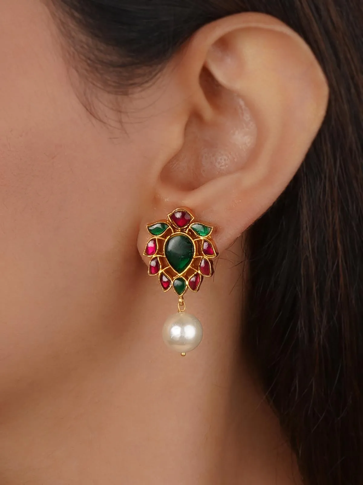 Gold Plated Jadau Kundan Earrings - ME1378