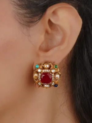 Gold Plated Navratna Earrings - NR-EAR5