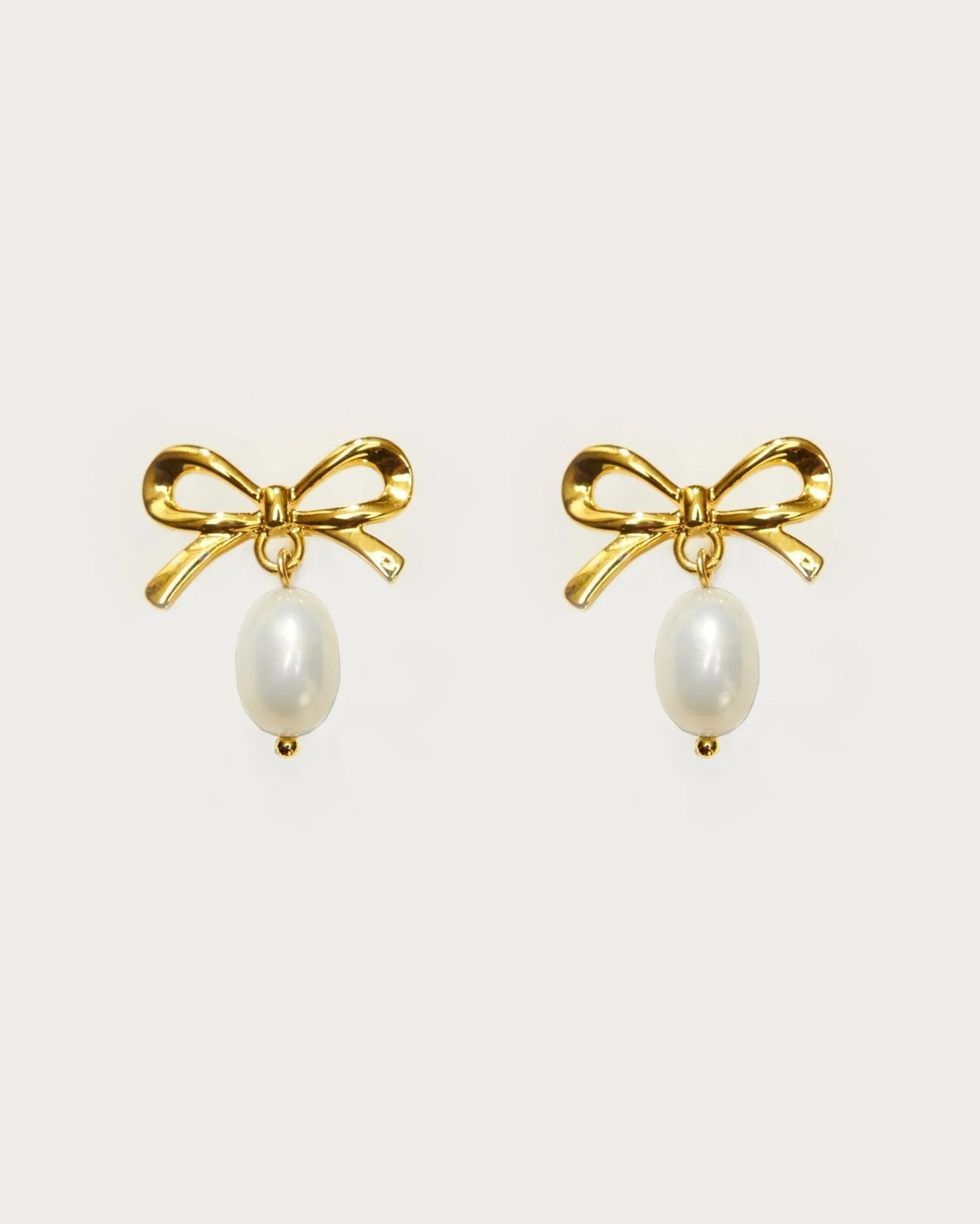 Gold Ribbon Pearl Earrings