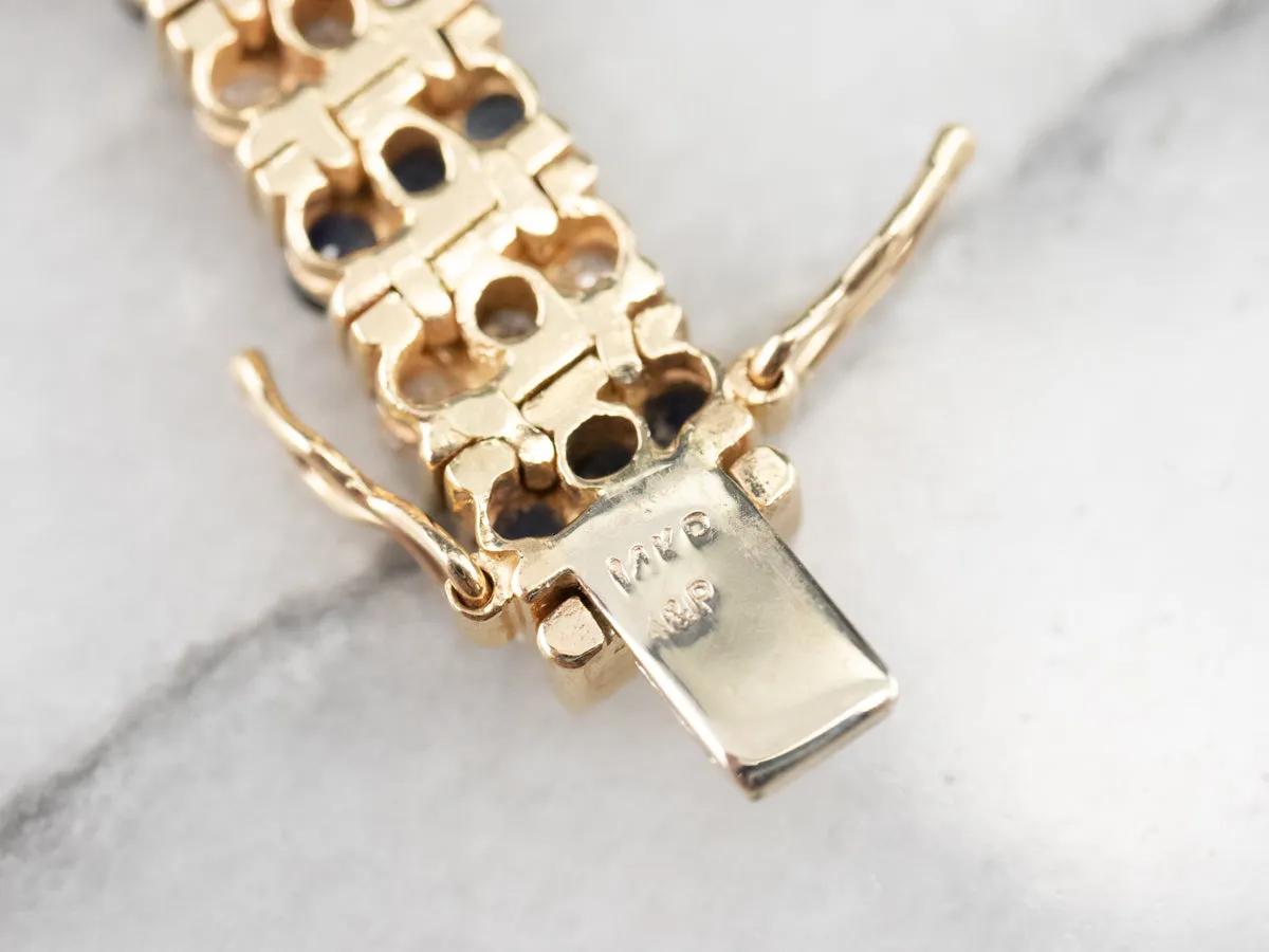 Gold Sapphire and Diamond Link Bracelet