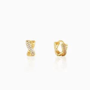 Golden Zircon Studded Twisted Huggies Earrings