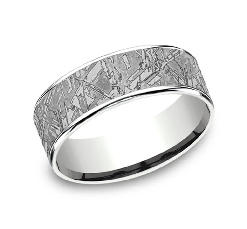 Gray Tantalum And 14K White Gold ??The Gibeon?? Meteorite Patterned 7.5mm Wedding Band
