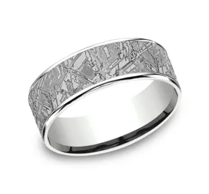 Gray Tantalum And 14K White Gold ??The Gibeon?? Meteorite Patterned 7.5mm Wedding Band
