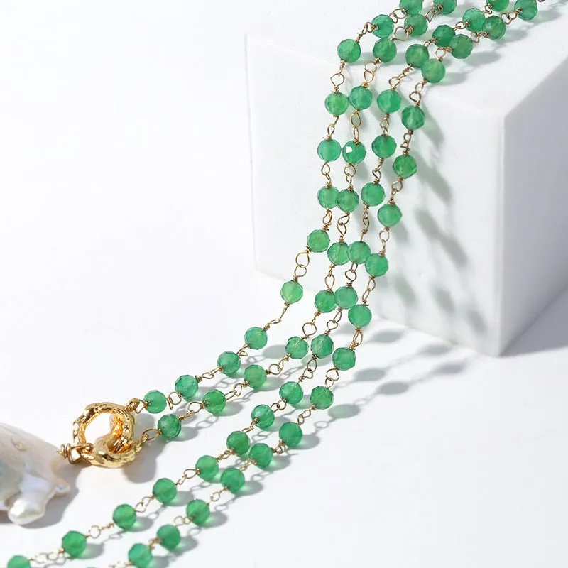 Green Agate Baroque Pearl Pendant Necklace