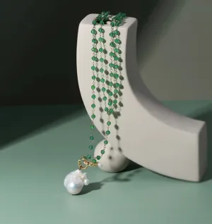 Green Agate Baroque Pearl Pendant Necklace