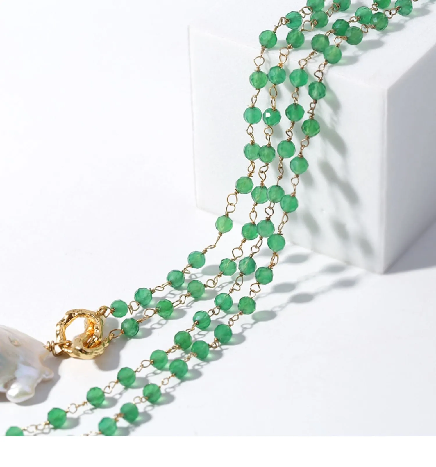 Green Agate Baroque Pearl Pendant Necklace