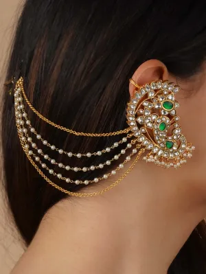 Green Color Gold Plated Jadau Kundan Earrings - ME1160WGR