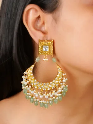 Green Color Gold Plated Thappa Jadau Kundan Earrings - TJ-E100A